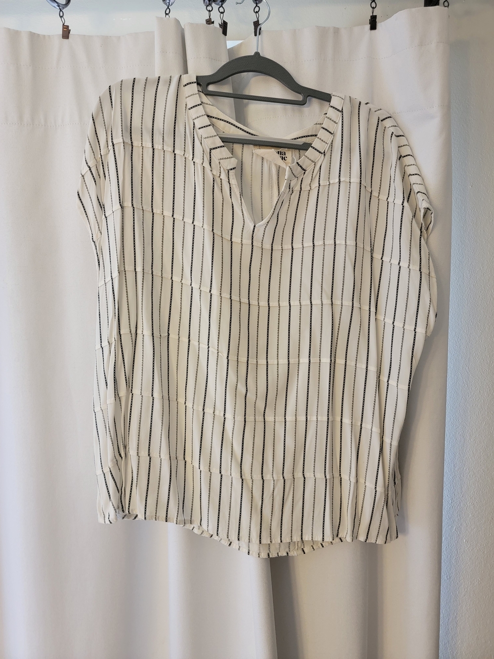 Savanna Jane Cream V-Neck Blouse with Black Stripes